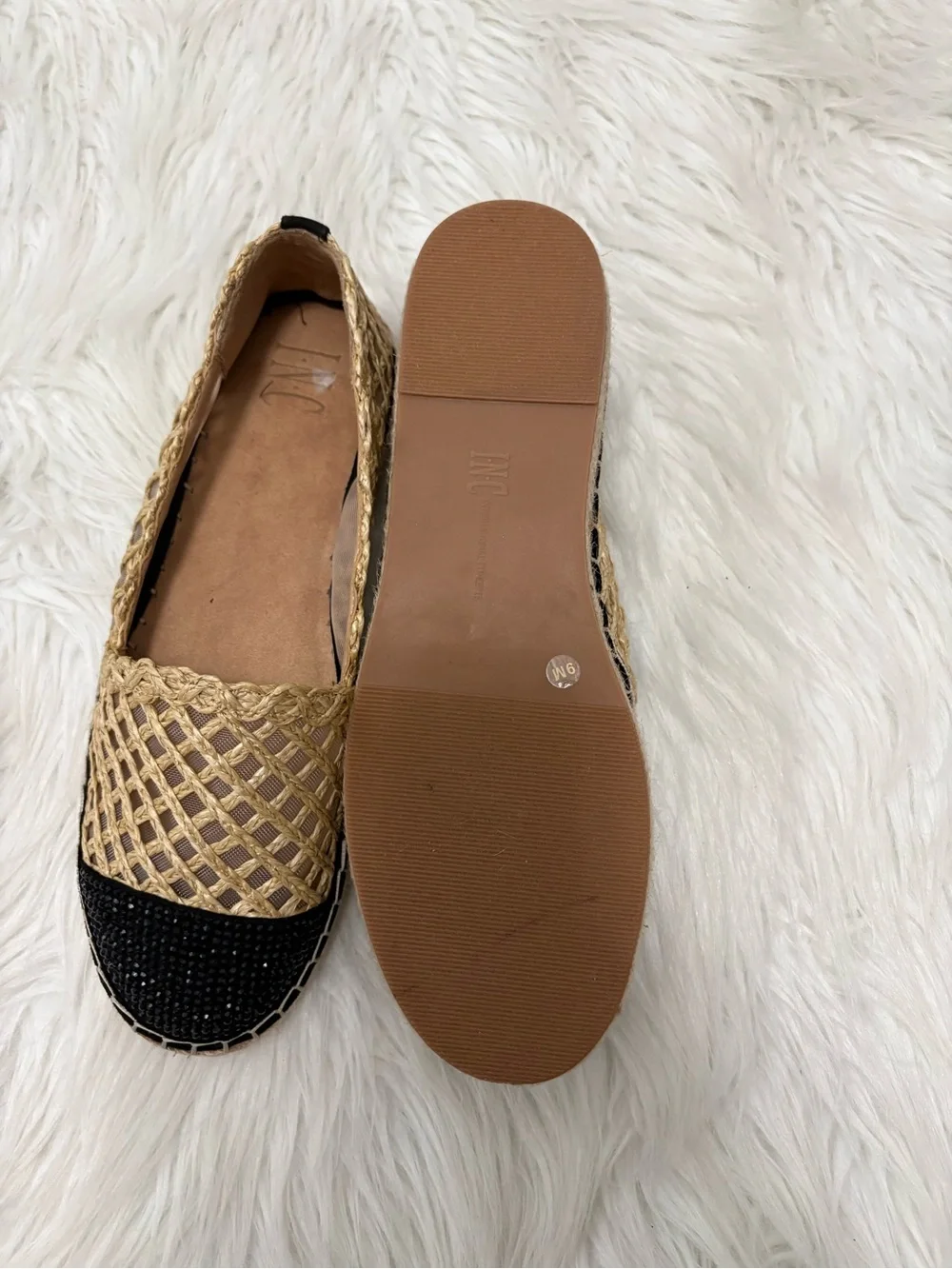 INC International Concepts Corvina Woven Espadrilles Natural Raffia Rhinestone